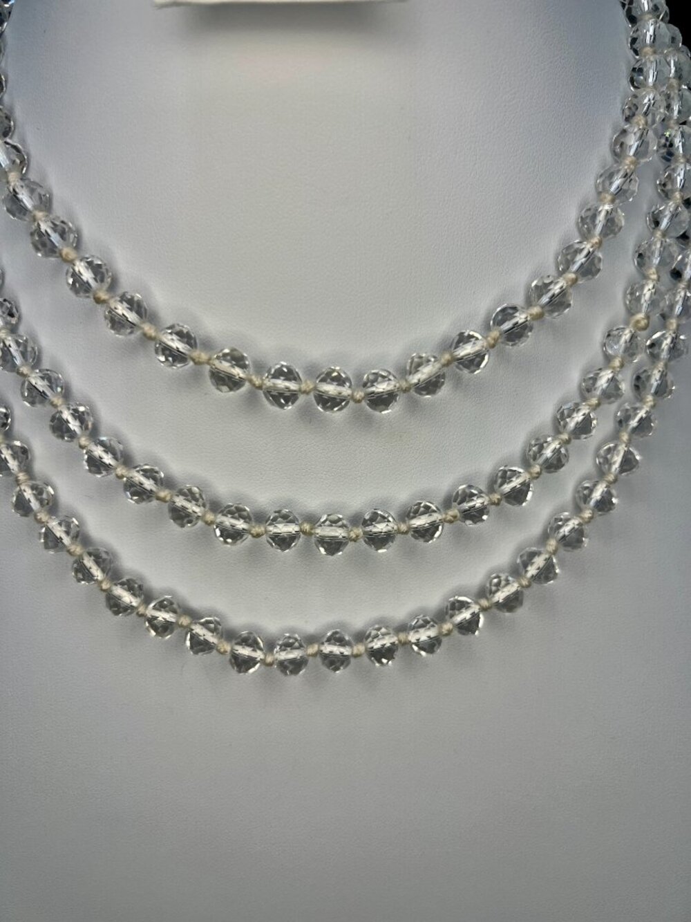 Vintage 1950s Clear Glass Bead Necklace Long 57” Strand Faceted Endless - Picture 3 of 5